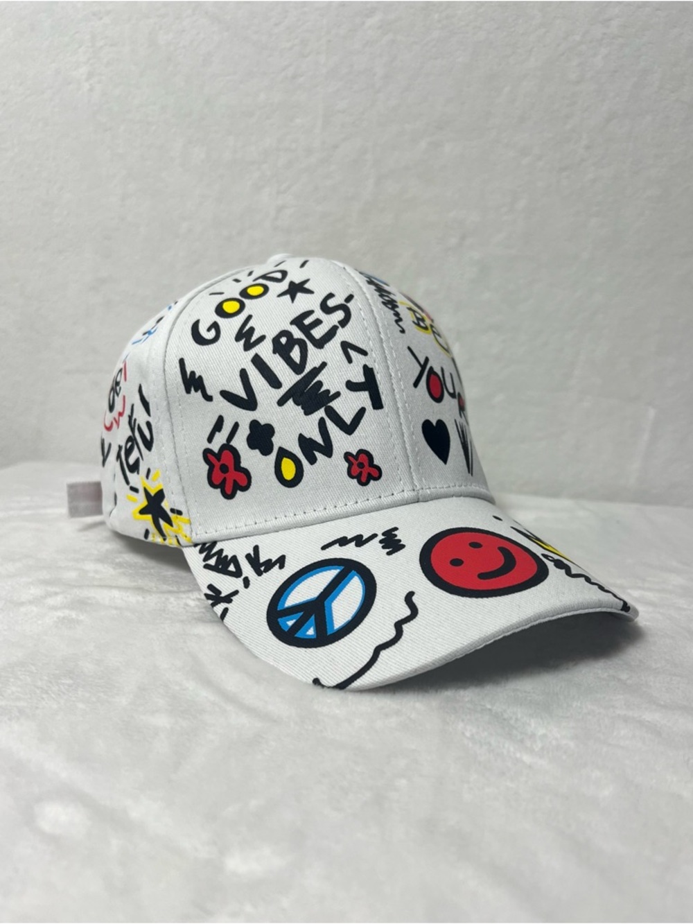 NWOT White with Multicolor Graphic Hip Hop Graffiti Print Baseball Cap